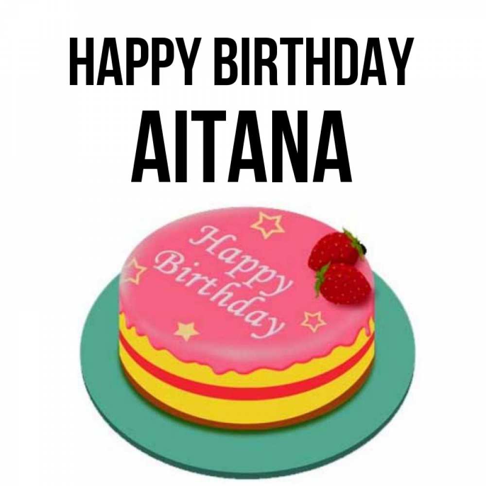 Greetings card с именем, Aitana Happy Birthday торт, клубника, днюха Greetings with text for free download 