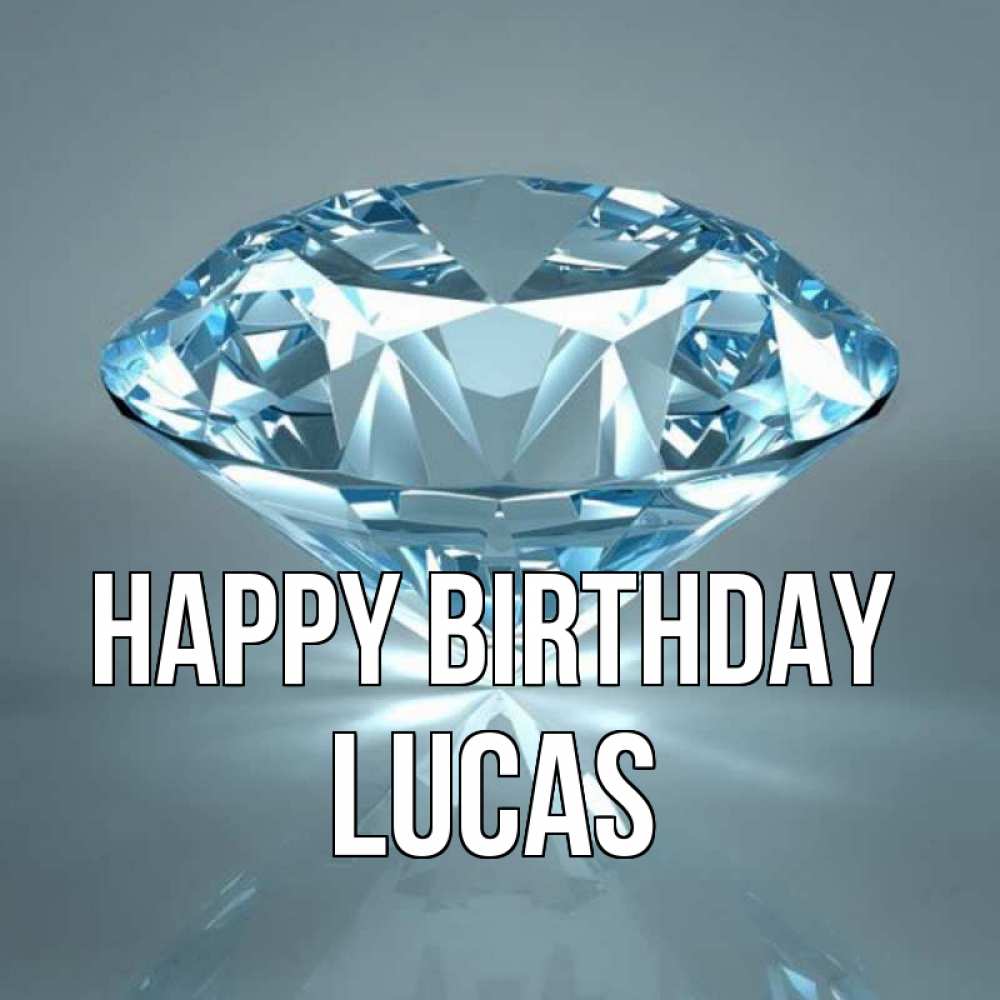 Greetings card с именем, Lucas Happy Birthday с бриллиантом голубого цвета Greetings with text for free download 