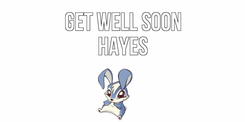 Greetings card с именем, Hayes Get well soon серый заяц на открытке про выздоравление Greetings with text for free download 