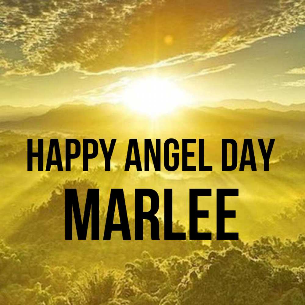Greetings card с именем, Marlee happy angel day леса и небо в желтом Greetings with text for free download 