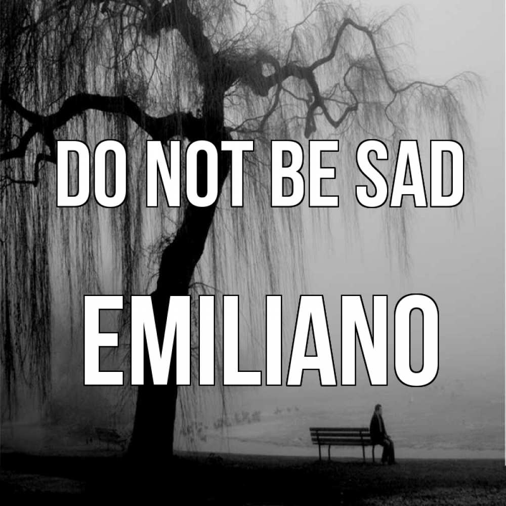 Greetings card с именем, Emiliano Do not be sad висящие ветки дерева и лавочка под деревом Greetings with text for free download 
