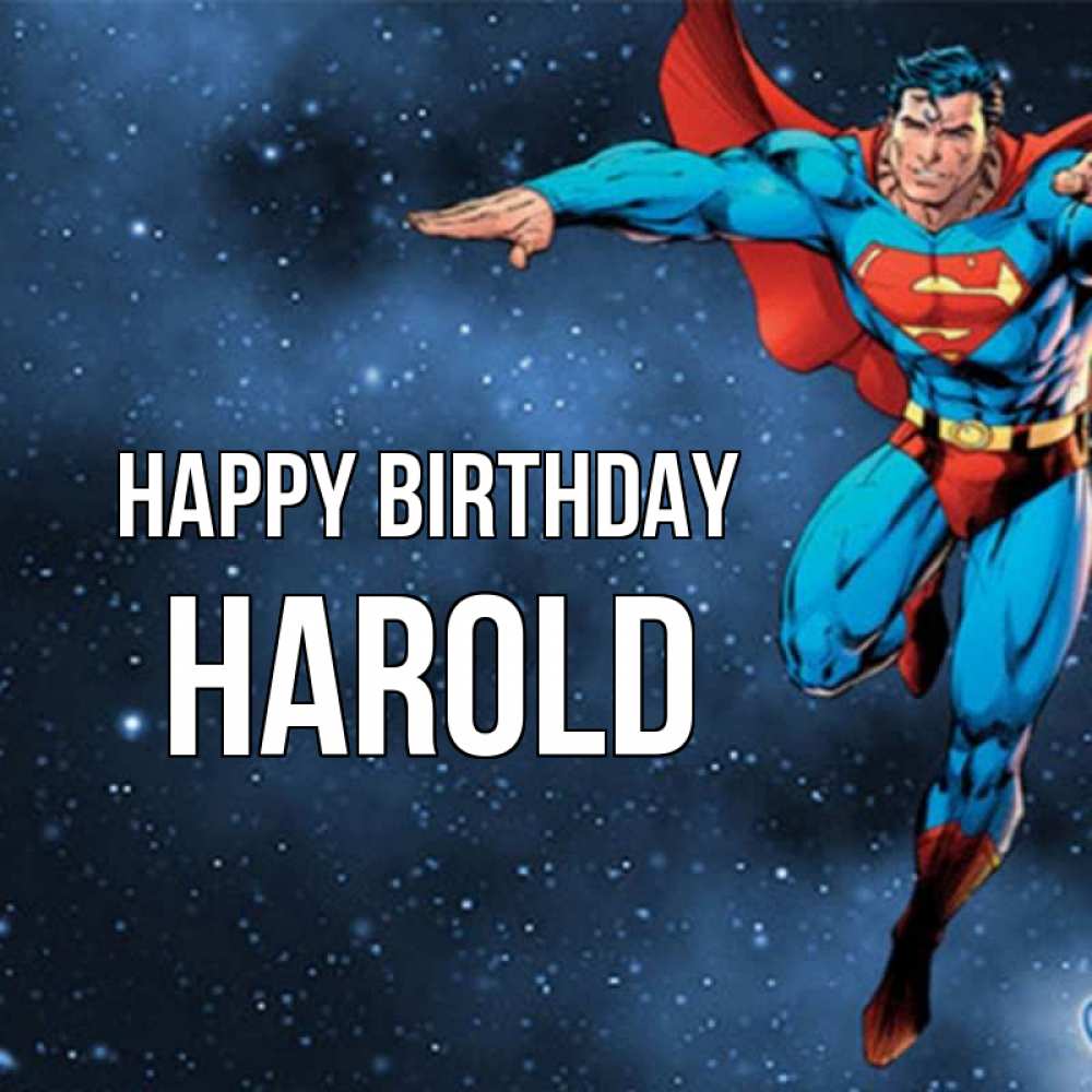 Greetings card с именем, Harold Happy Birthday супергерой Greetings with text for free download 