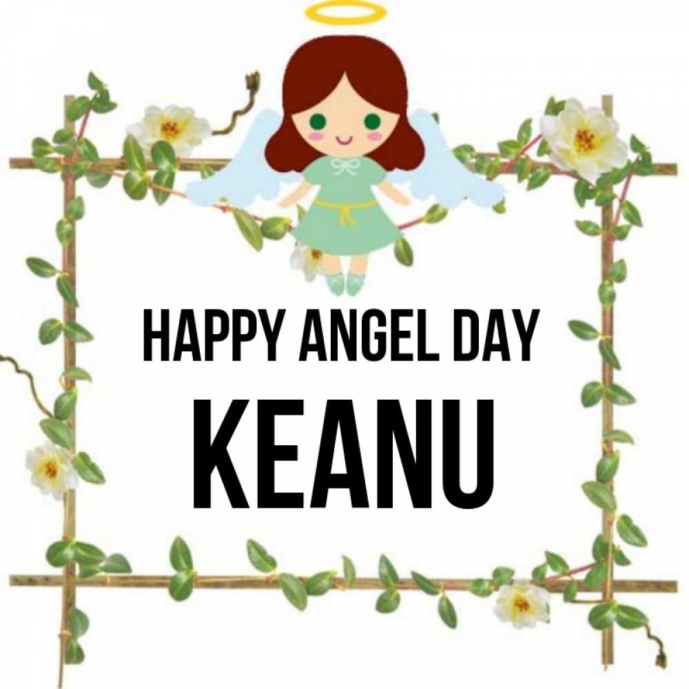 Greetings card с именем, Keanu happy angel day Ангел с нимбом Greetings with text for free download 