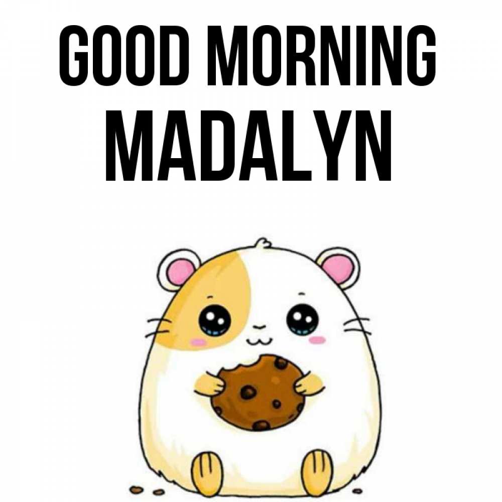 Greetings card с именем, Madalyn Good morning есть печеньку. Утречко Greetings with text for free download 