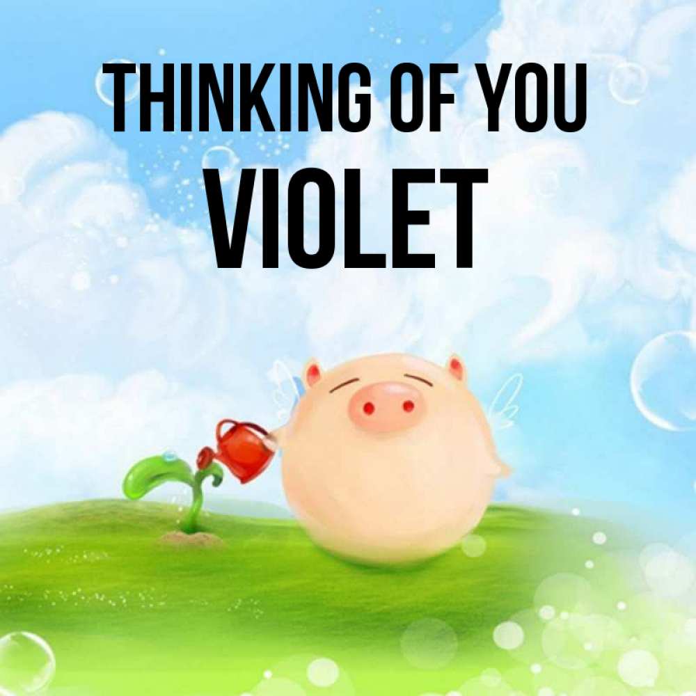 Greetings card с именем, Violet Thinking of you позитивная свинюшка Greetings with text for free download 