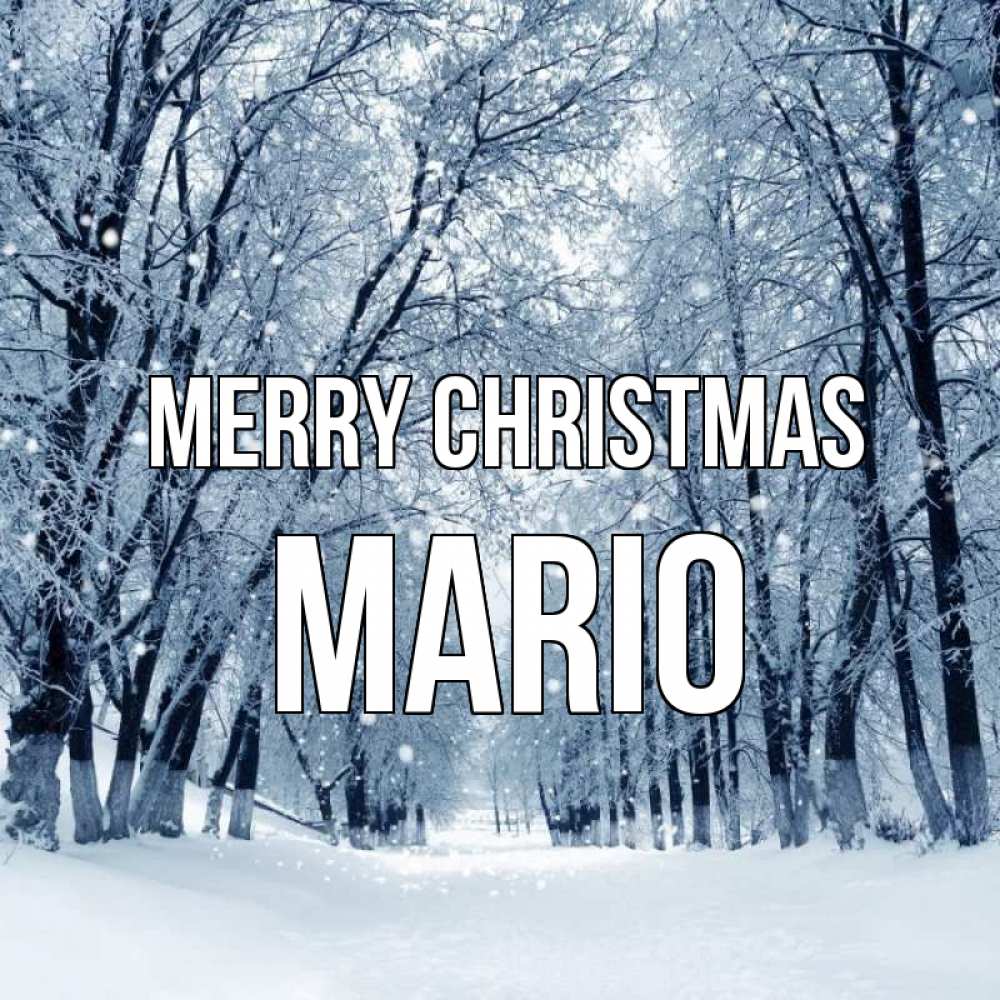 Greetings card с именем, Mario Merry Christmas снег, лес, парк Greetings with text for free download 