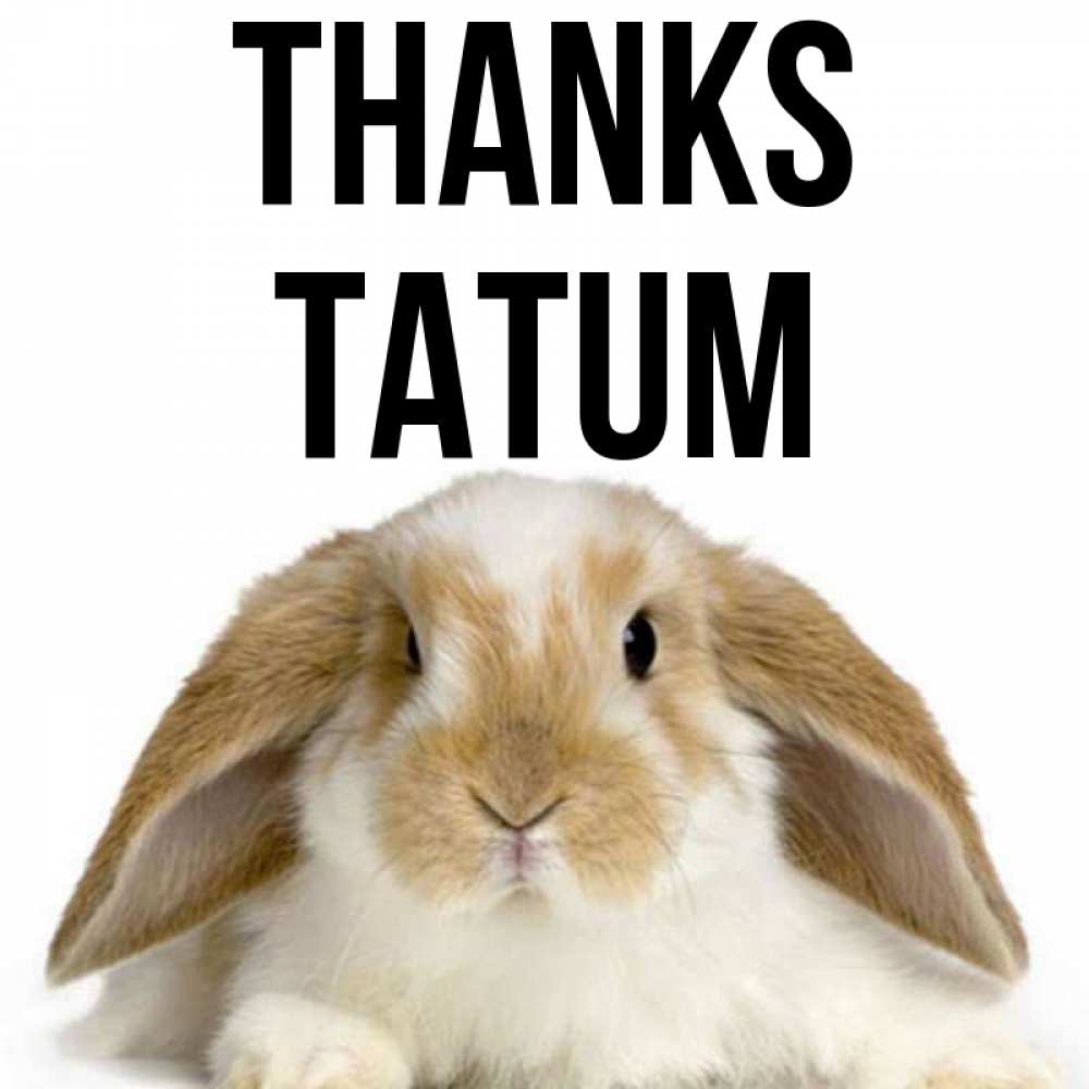 Greetings card с именем, Tatum Thanks коричнево белый заяц Greetings with text for free download 