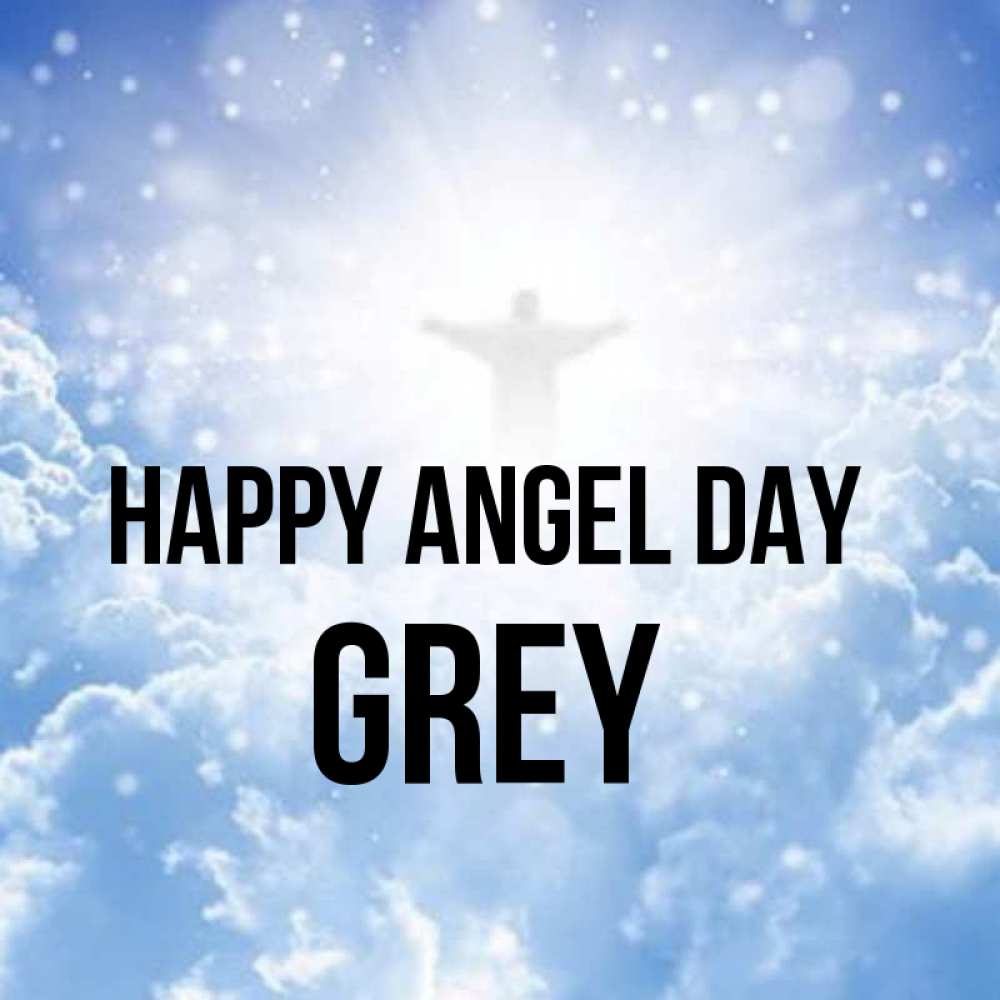 Greetings card с именем, Grey happy angel day ангел на облаках в свете солнца Greetings with text for free download 