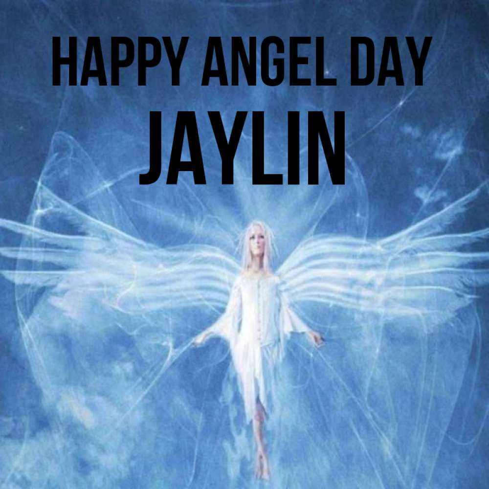 Greetings card с именем, Jaylin happy angel day голубой фон и крылья как у стрекозы Greetings with text for free download 