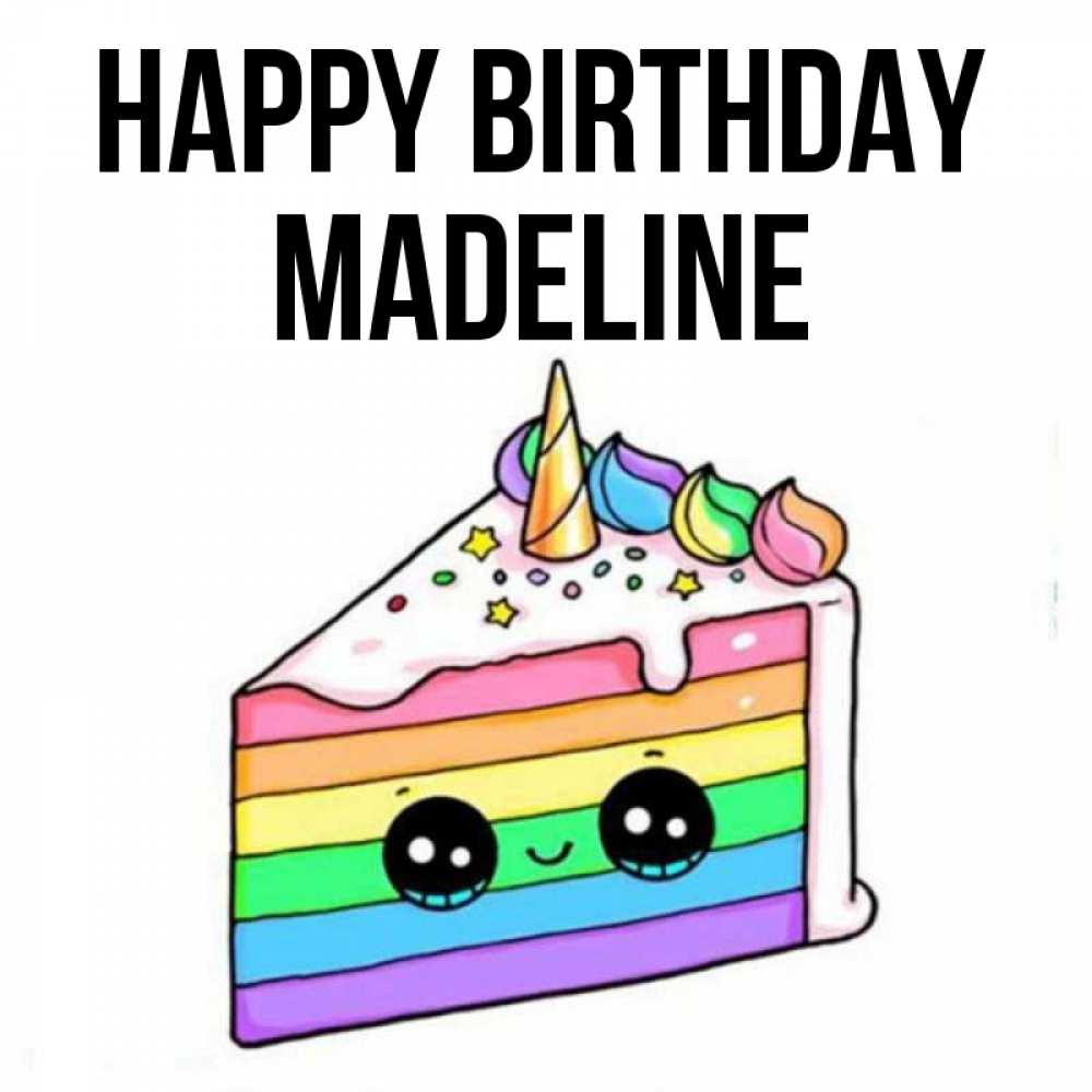 Greetings card с именем, Madeline Happy Birthday с днем варенья Greetings with text for free download 