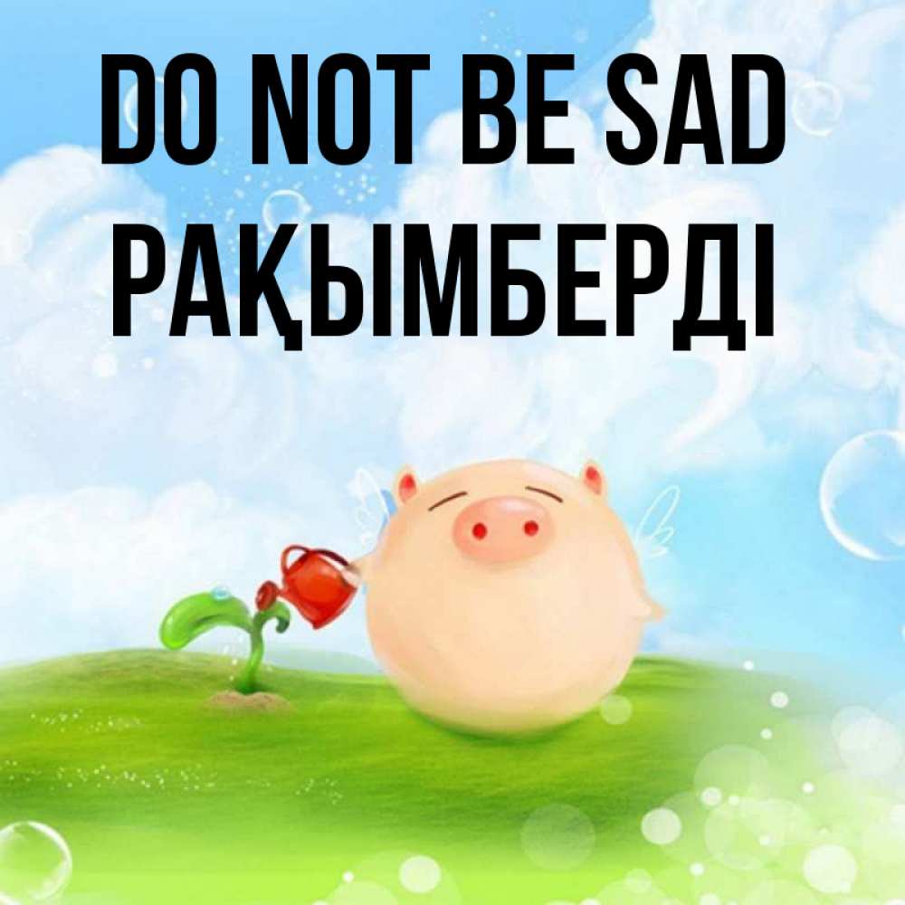 Greetings card с именем, Рақымберді Do not be sad поливает цветок порося Greetings with text for free download 
