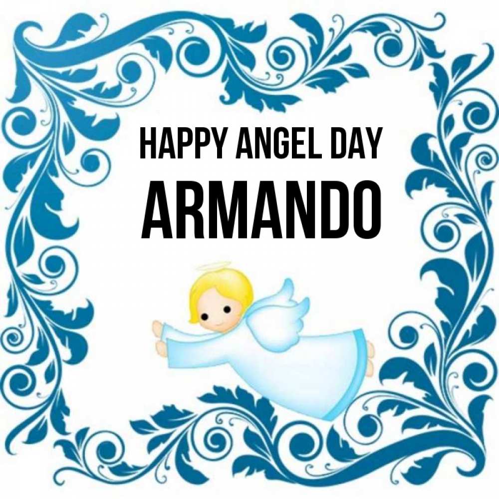 Greetings card с именем, Armando happy angel day девочка ангел и синяя рамка Greetings with text for free download 