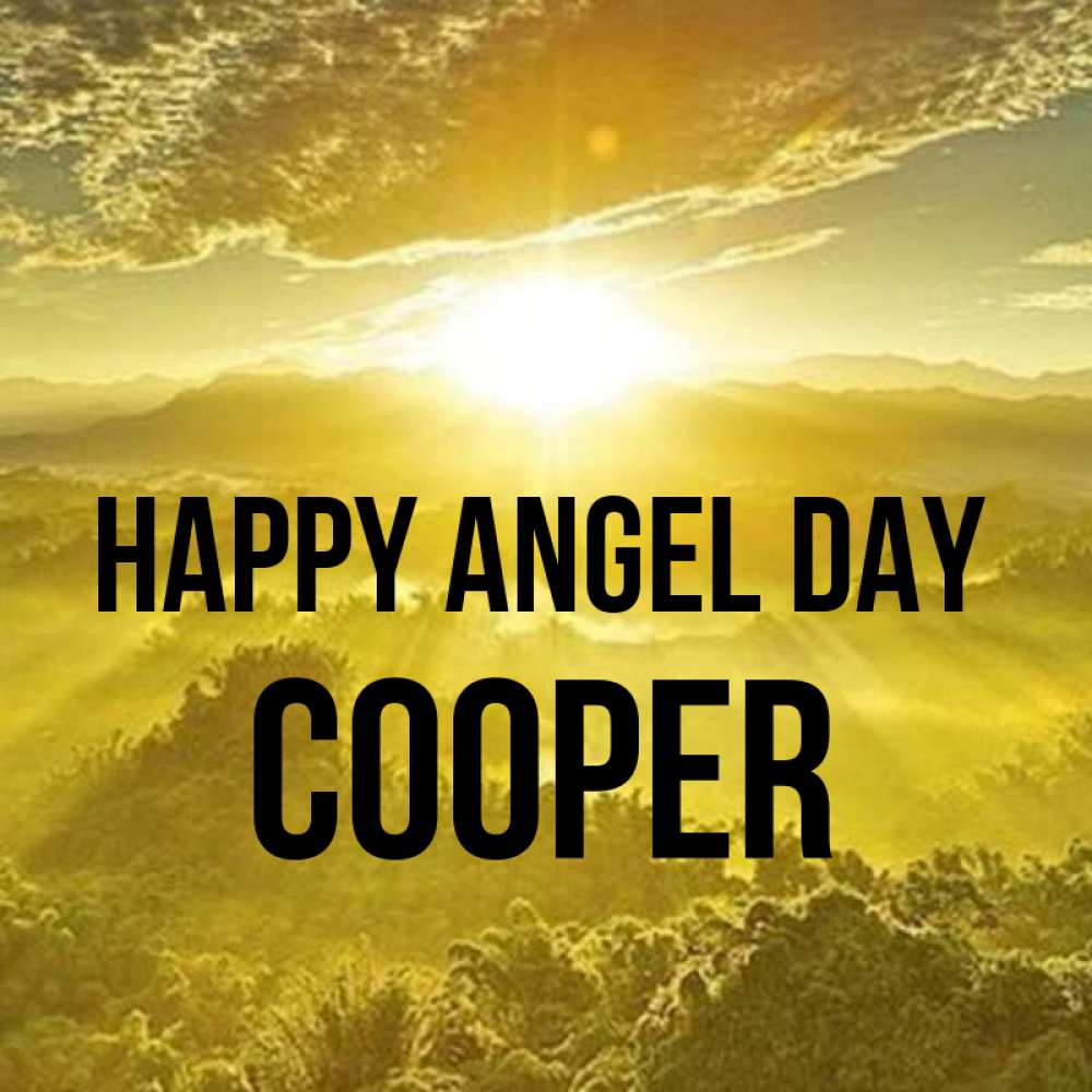 Greetings card с именем, Cooper happy angel day леса и небо в желтом Greetings with text for free download 