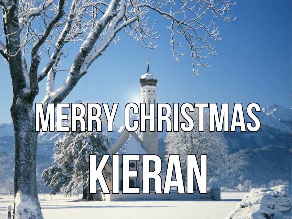 Greetings card с именем, Kieran Merry Christmas зима, храм, костел Greetings with text for free download 