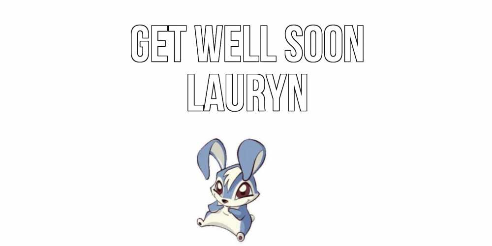 Greetings card с именем, Lauryn Get well soon серый заяц на открытке про выздоравление Greetings with text for free download 