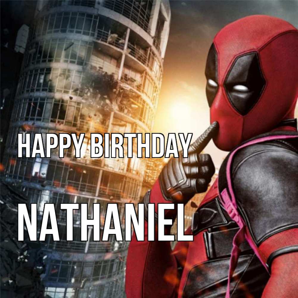 Greetings card с именем, Nathaniel Happy Birthday с супергероями Greetings with text for free download 