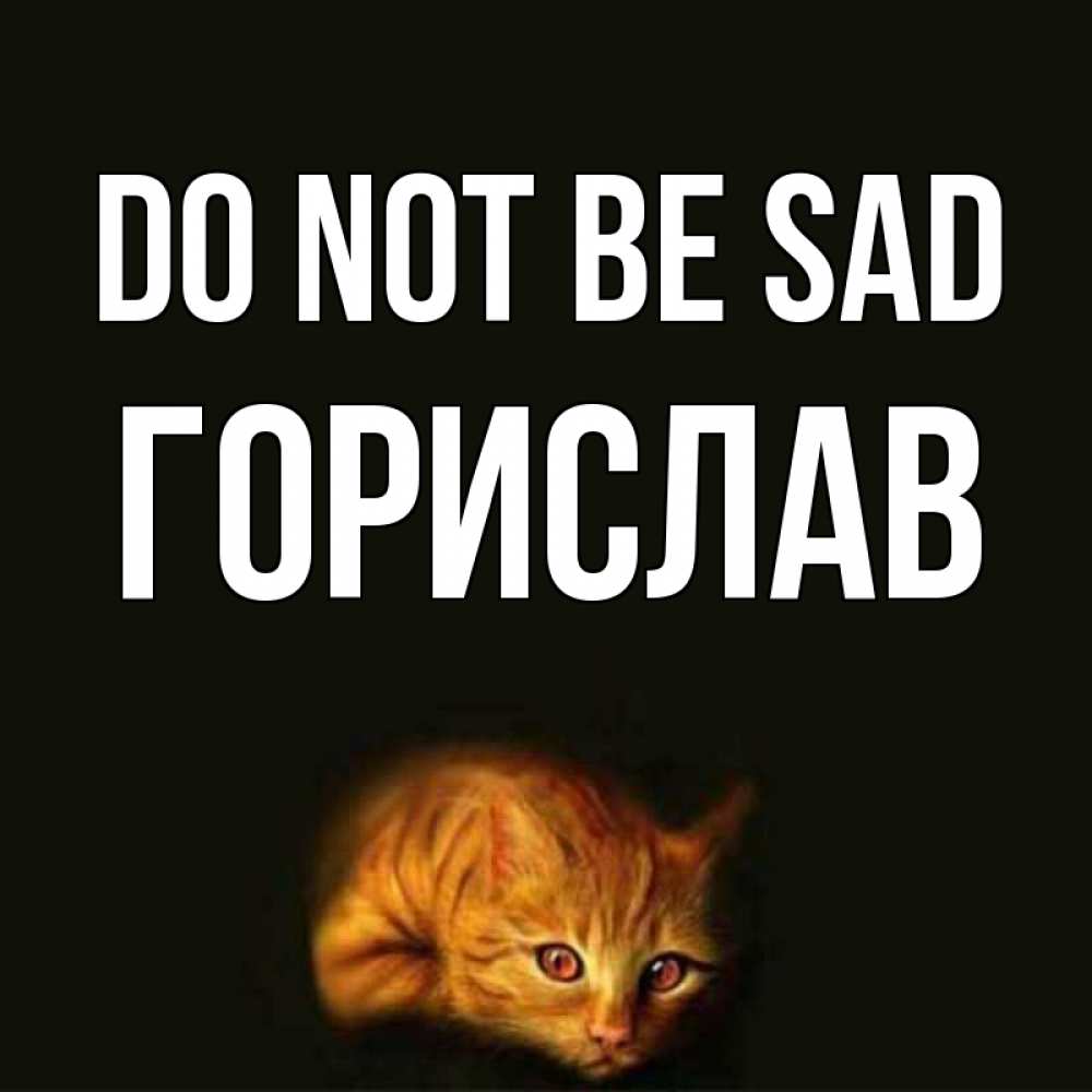 Greetings card с именем, Горислав Do not be sad лежащий кот в темноте Greetings with text for free download 