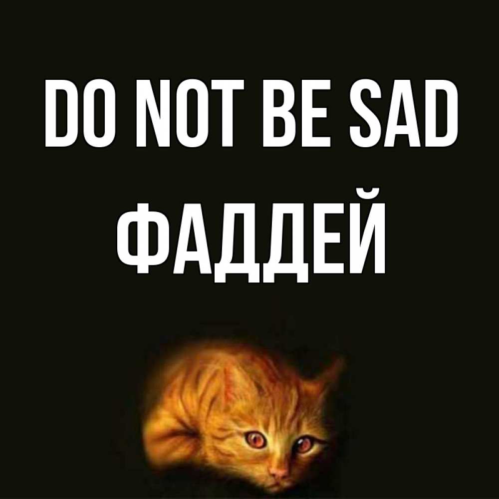 Greetings card с именем, Фаддей Do not be sad лежащий кот в темноте Greetings with text for free download 
