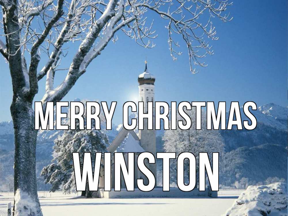 Greetings card с именем, Winston Merry Christmas зима, храм, костел Greetings with text for free download 