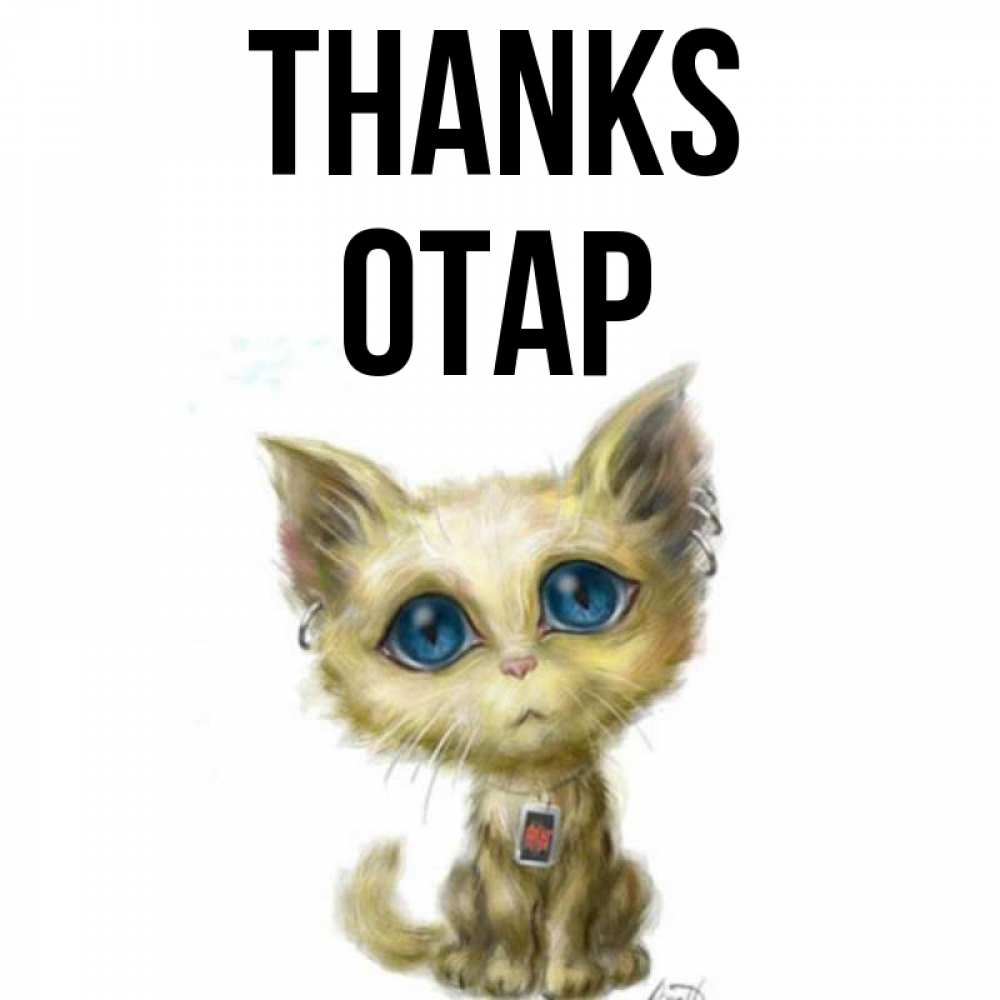 Greetings card с именем, ОТАР Thanks рисованный кот благодарит вас Greetings with text for free download 