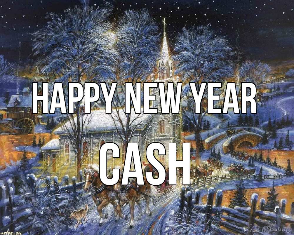 Greetings card с именем, Cash Happy New Year упряжка лошадей, лошади, новый год Greetings with text for free download 