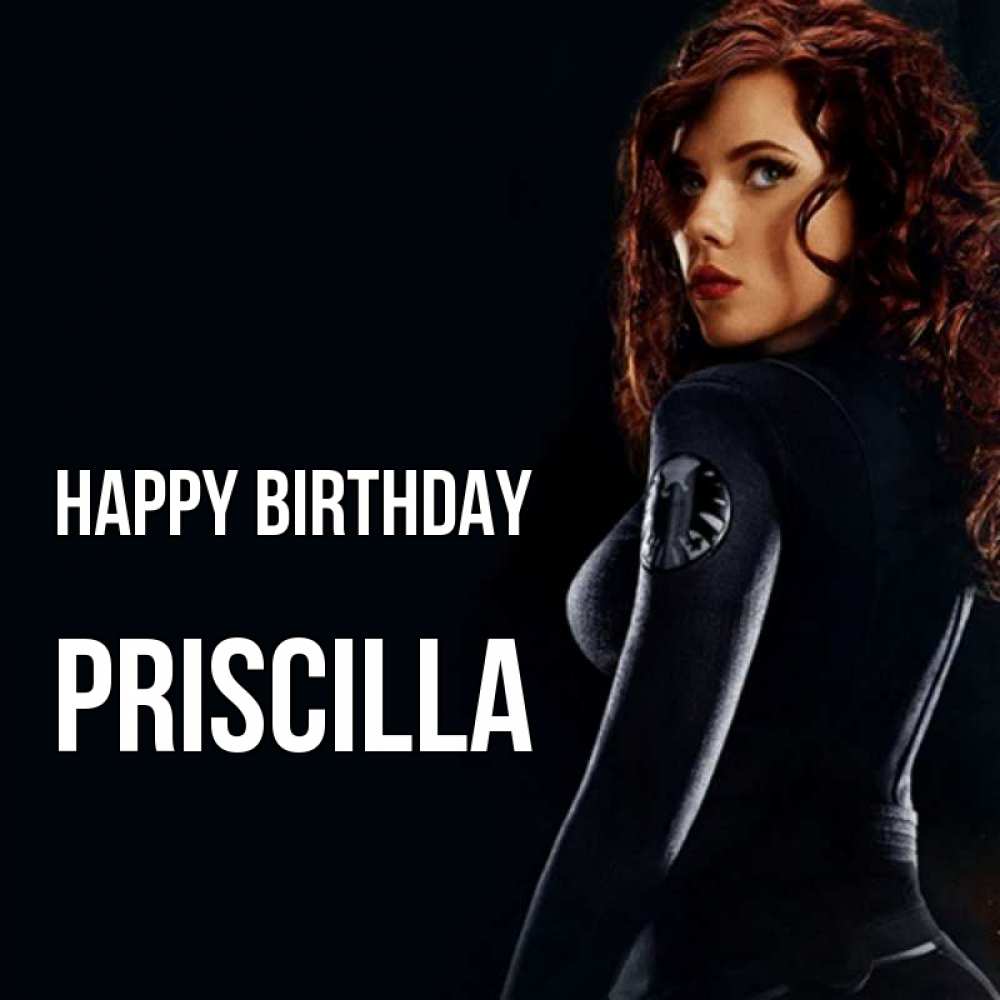 Greetings card с именем, Priscilla Happy Birthday Марвел черная вдова Greetings with text for free download 