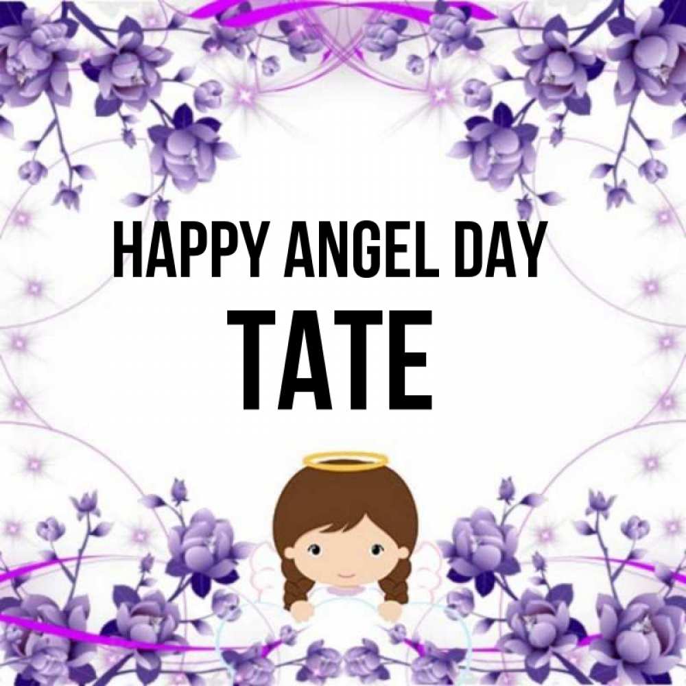 Greetings card с именем, Tate happy angel day с именинами в рамочке Greetings with text for free download 