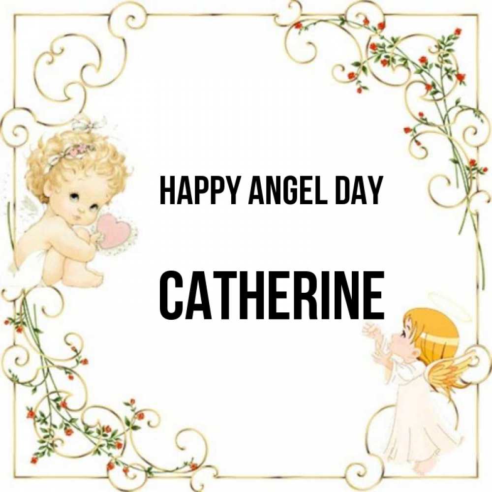 Greetings card с именем, Catherine happy angel day ангелы желают прекрасных именин Greetings with text for free download 