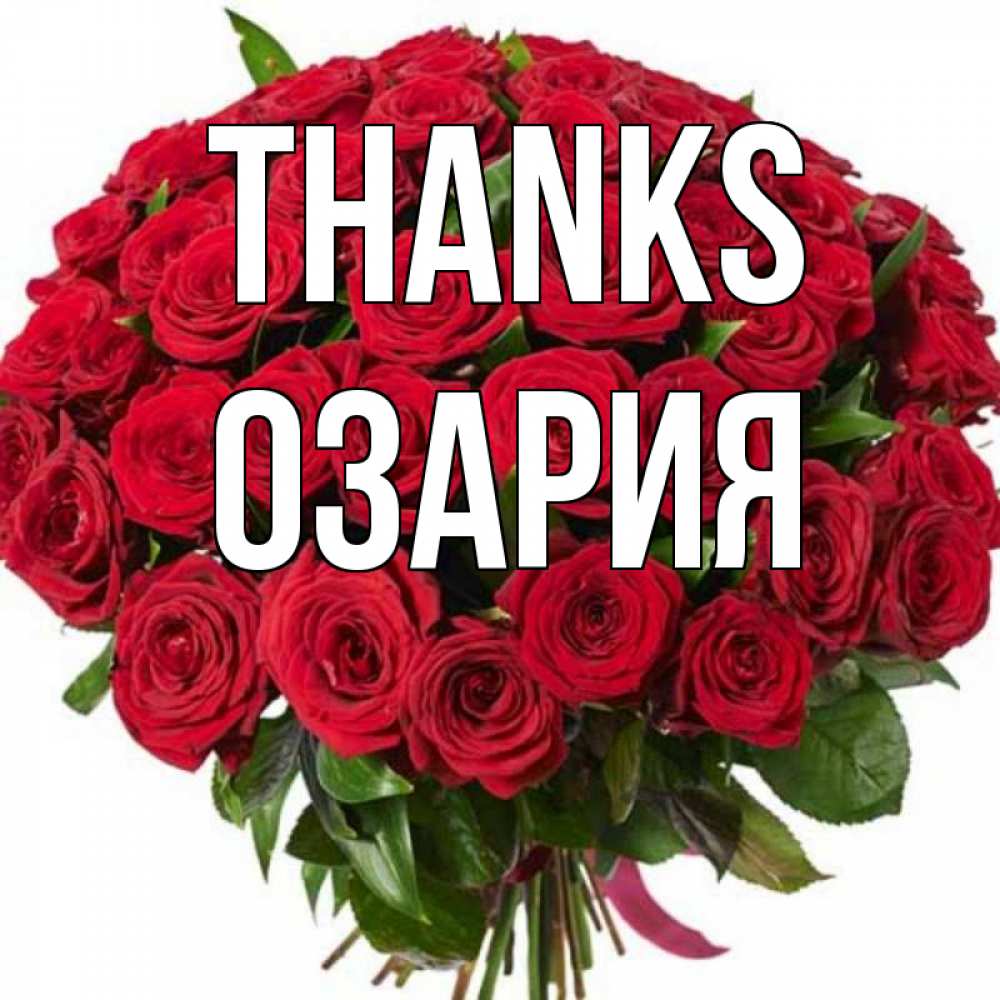 Greetings card с именем, ОЗАРИЯ Thanks букет красных роз Greetings with text for free download 