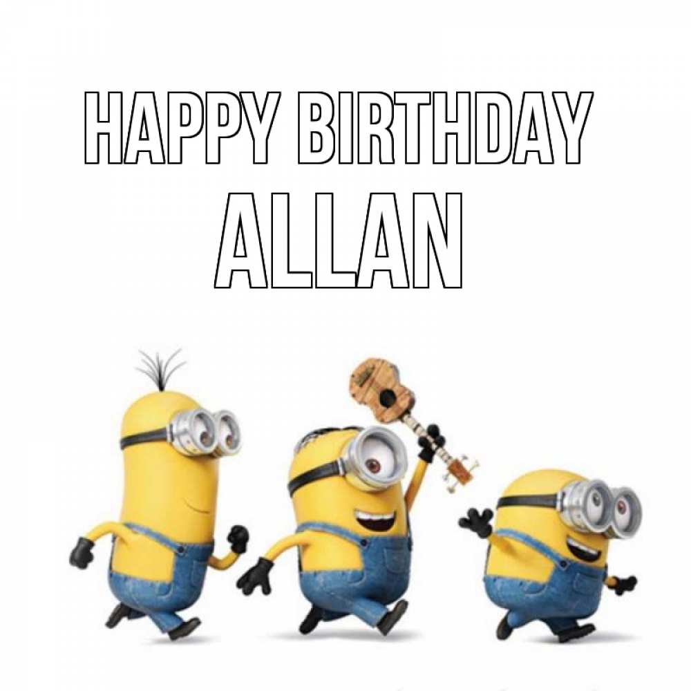 Greetings card с именем, Allan Happy Birthday с гитарой Greetings with text for free download 