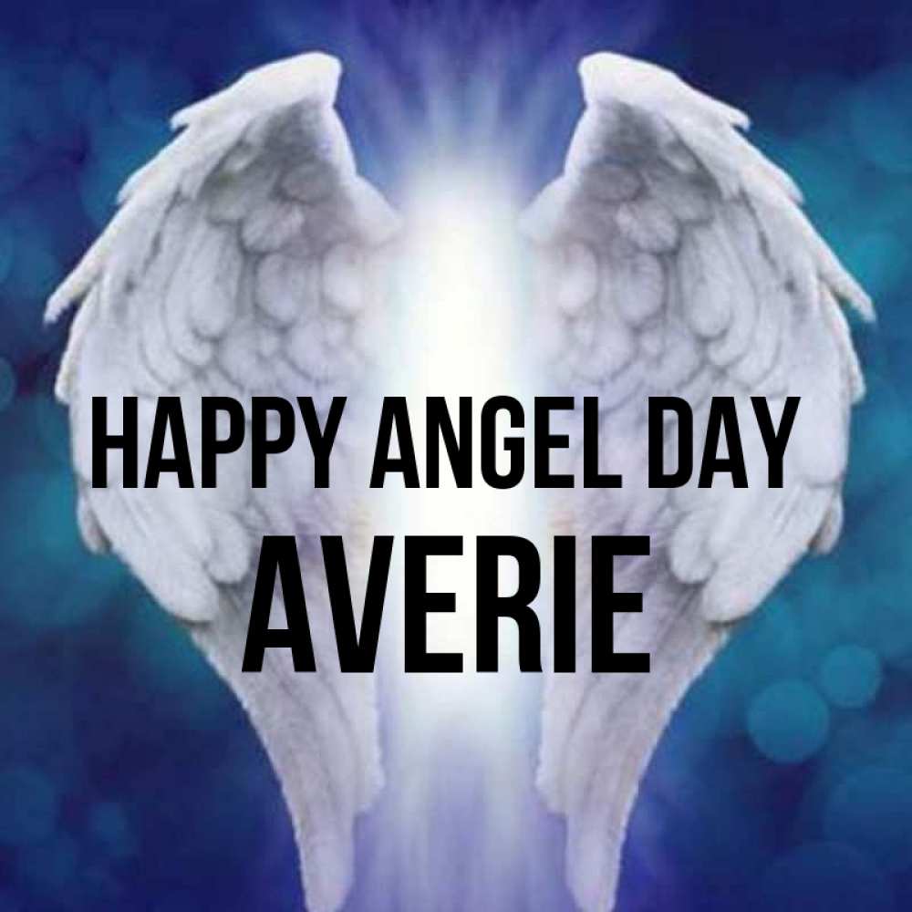 Greetings card с именем, Averie happy angel day синий фон и крылышки Greetings with text for free download 