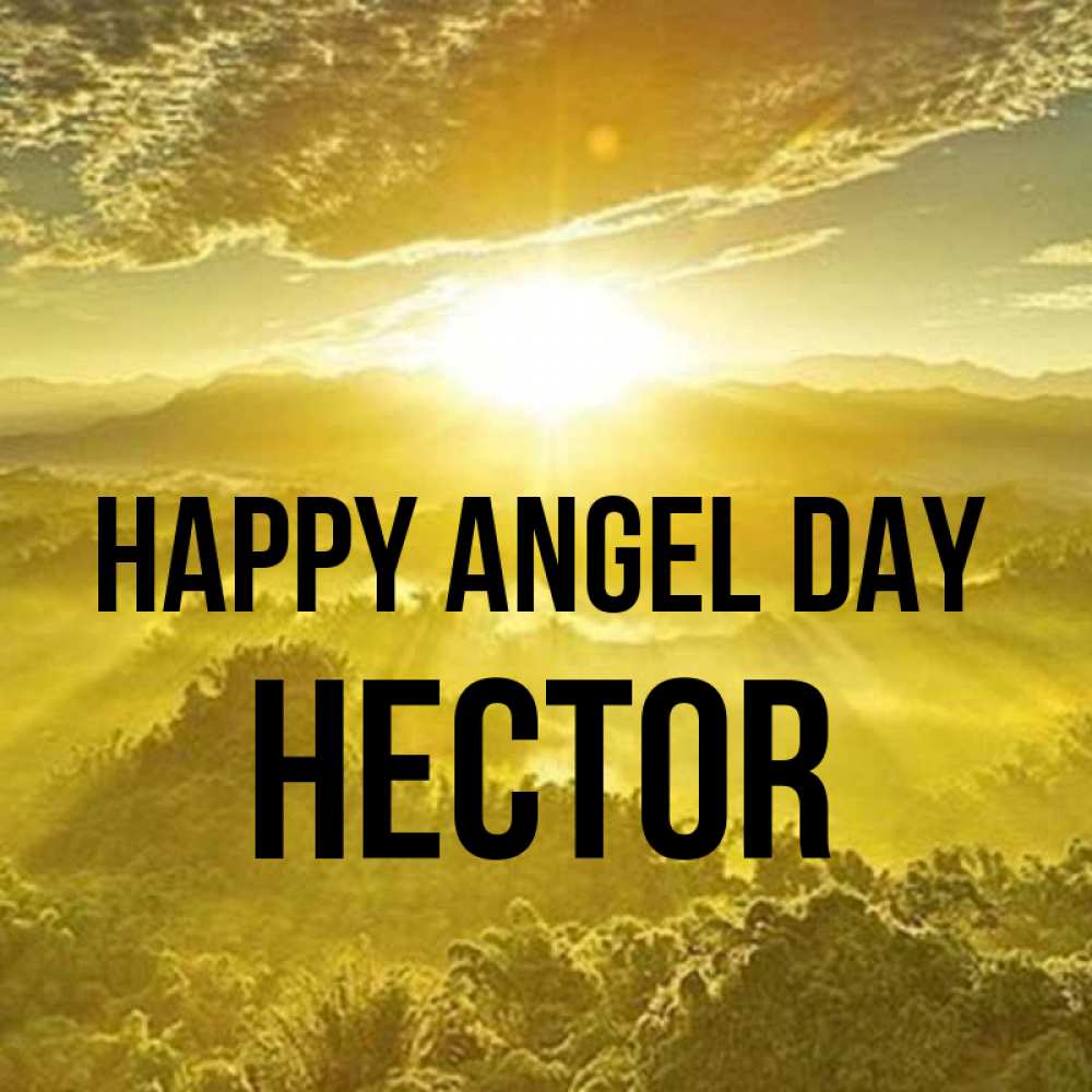 Greetings card с именем, Hector happy angel day леса и небо в желтом Greetings with text for free download 