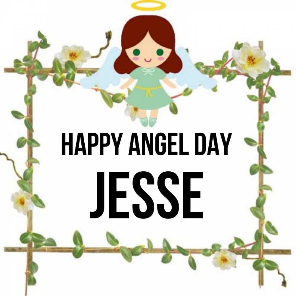 Greetings card с именем, Jesse happy angel day Ангел с нимбом Greetings with text for free download 