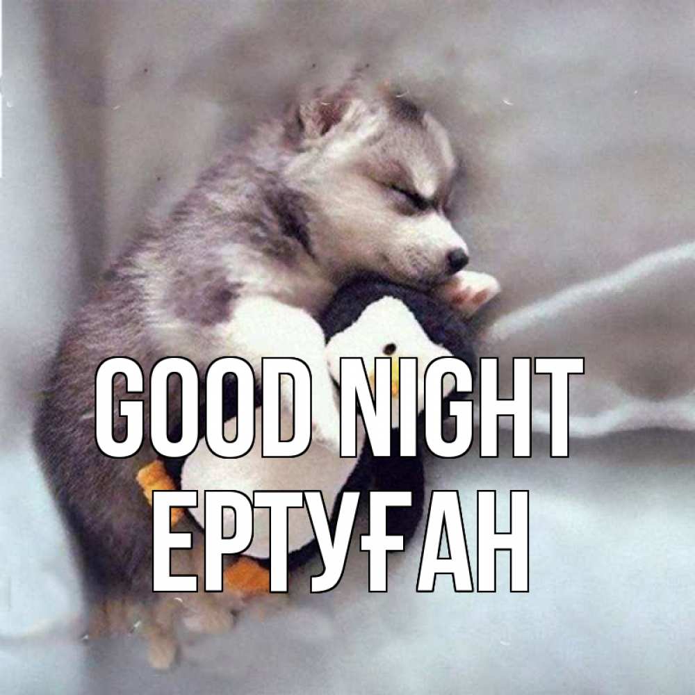 Greetings card с именем, Ертуған Good night обнимашки щенка и пингвина Greetings with text for free download 