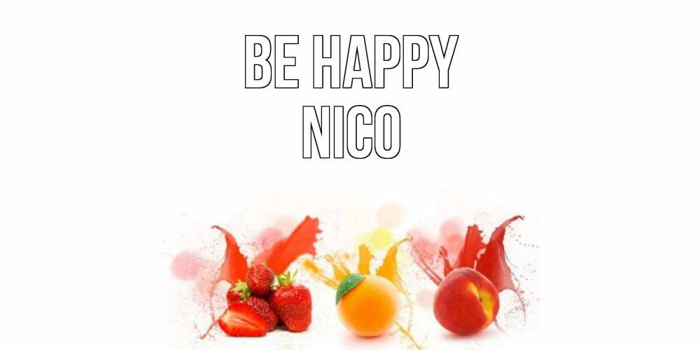 Greetings card с именем, Nico Be happy фрукты, сок Greetings with text for free download 