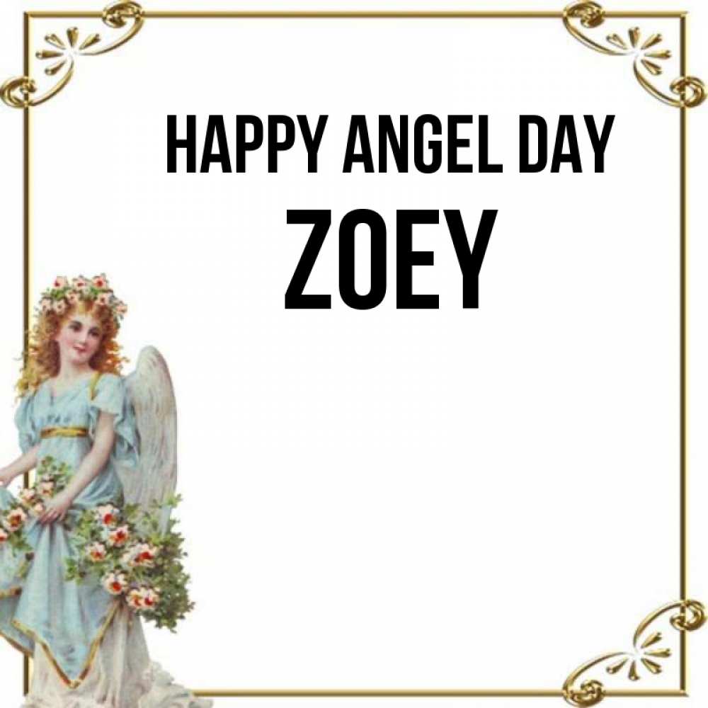 Greetings card с именем, Zoey happy angel day с именинами от девушки ангела Greetings with text for free download 