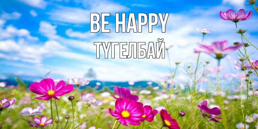 Greetings card с именем, ТҮГЕЛБАЙ Be happy поле цветов Greetings with text for free download 