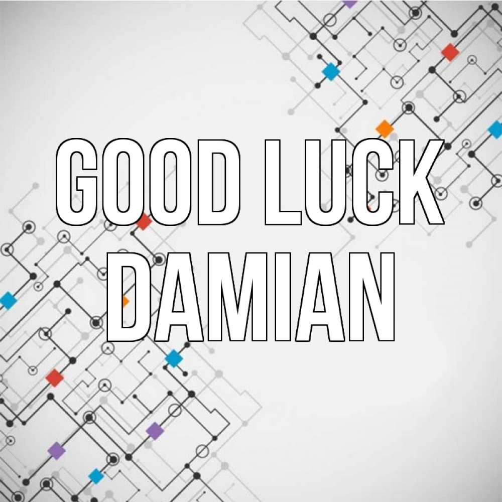 Greetings card с именем, Damian Good luck на удач Greetings with text for free download 