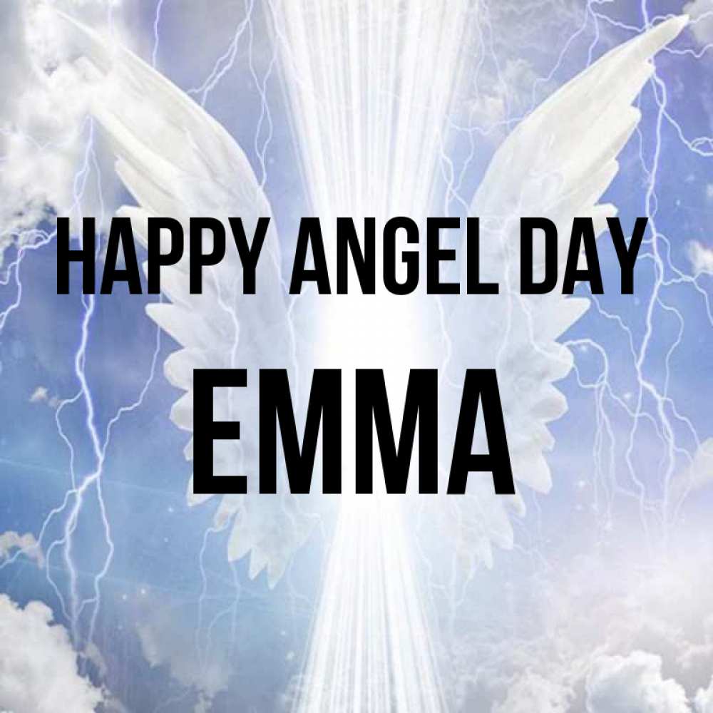 Greetings card с именем, Emma happy angel day молнии на небе и свет Greetings with text for free download 