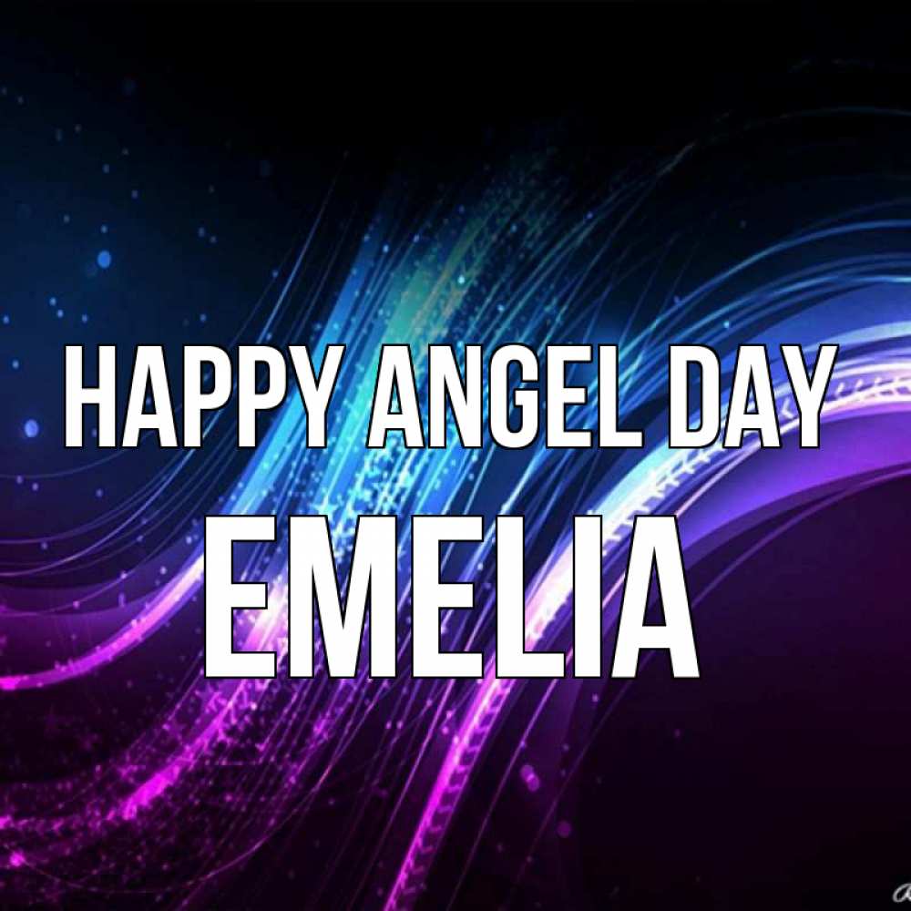 Greetings card с именем, Emelia happy angel day фиолетовый фон Greetings with text for free download 