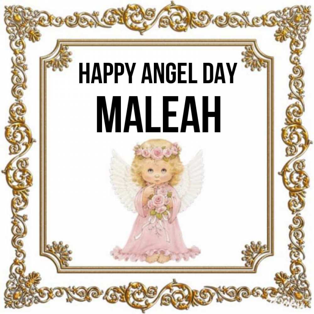 Greetings card с именем, Maleah happy angel day девочка ангел с крыльями и цветами в розовом платье Greetings with text for free download 