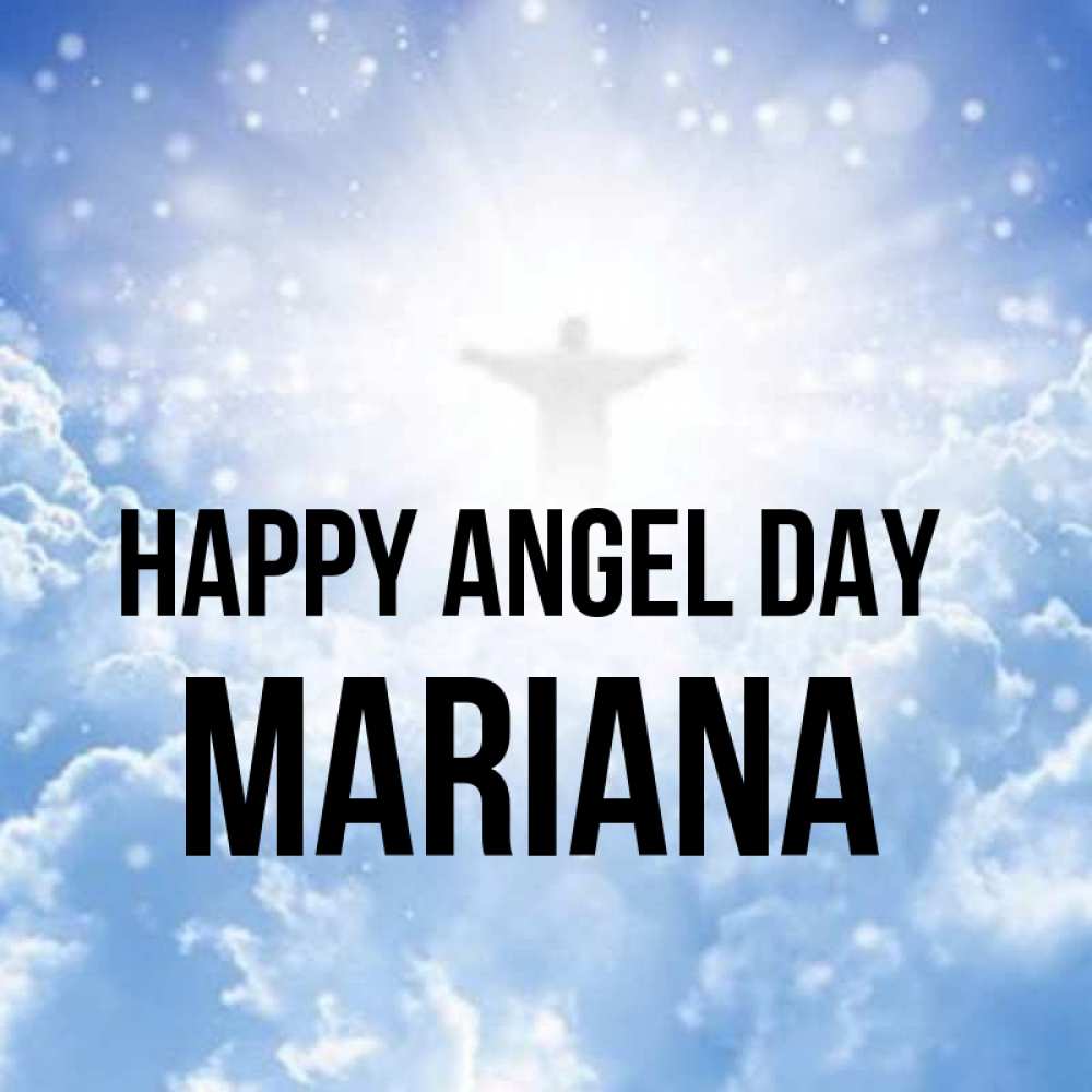 Greetings card с именем, Mariana happy angel day ангел на облаках в свете солнца Greetings with text for free download 