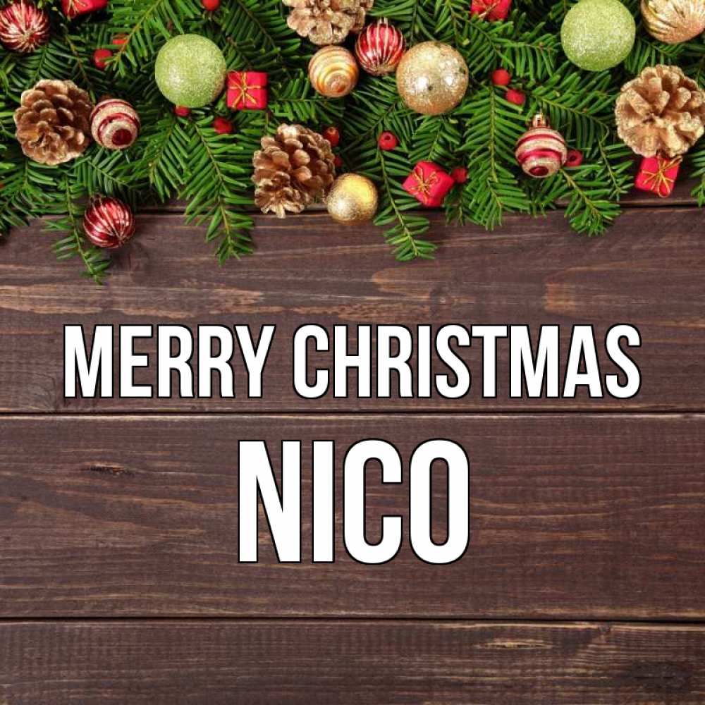 Greetings card с именем, Nico Merry Christmas с рождеством Greetings with text for free download 