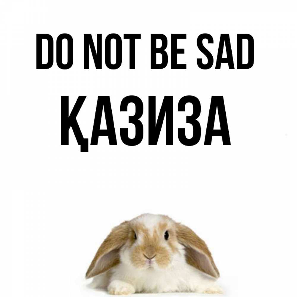 Greetings card с именем, ҚАЗИЗА Do not be sad коричнево белый заяц с большими ушками Greetings with text for free download 