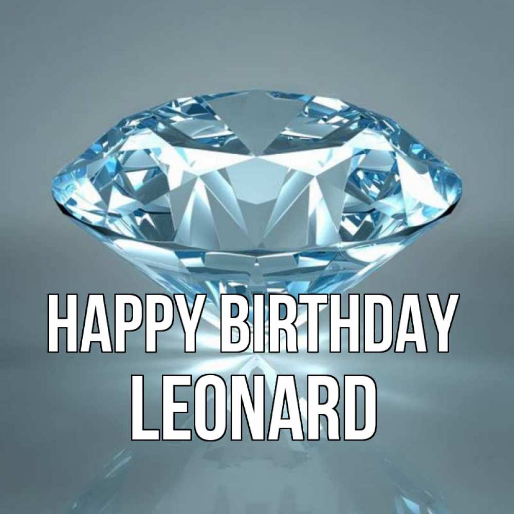 Greetings card с именем, Leonard Happy Birthday с бриллиантом голубого цвета Greetings with text for free download 