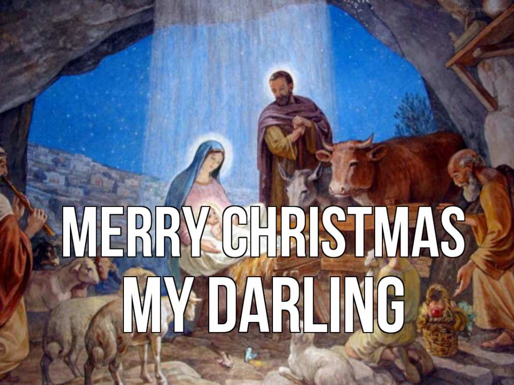 Greetings card с именем, my-darling Merry Christmas Хлев с животными, Иисус, рождество Greetings with text for free download 