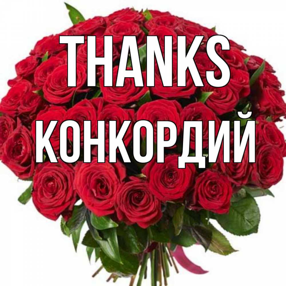 Greetings card с именем, Конкордий Thanks букет красных роз Greetings with text for free download 