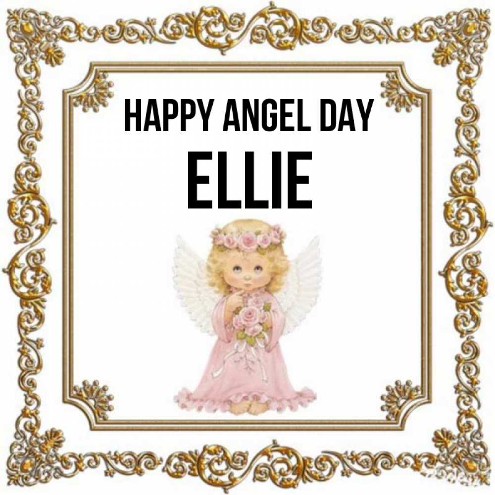 Greetings card с именем, Ellie happy angel day девочка ангел с крыльями и цветами в розовом платье Greetings with text for free download 