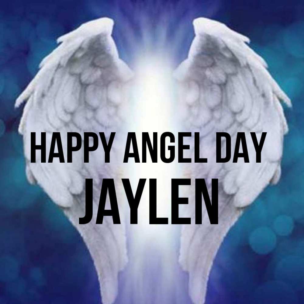 Greetings card с именем, Jaylen happy angel day синий фон и крылышки Greetings with text for free download 