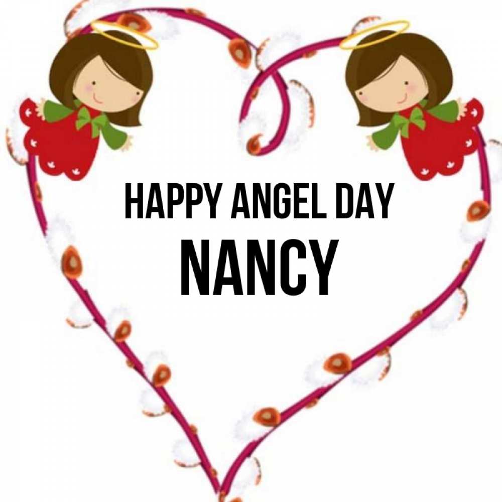 Greetings card с именем, Nancy happy angel day рамочка в виде сердца Greetings with text for free download 